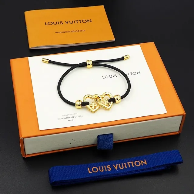 Louis Vuitton Interlocking Heart Charm Black Cord Bracelet 5