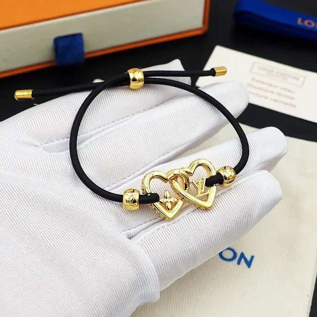 Louis Vuitton Interlocking Heart Charm Black Cord Bracelet 6