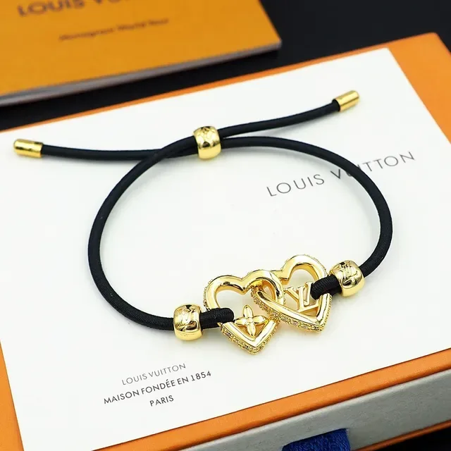 Louis Vuitton Interlocking Heart Charm Black Cord Bracelet 7
