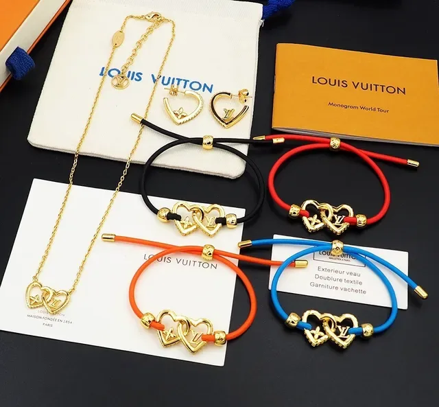 Louis Vuitton Interlocking Heart Charm Black Cord Bracelet 9