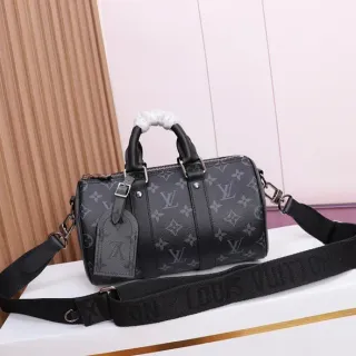 Louis Vuitton Keepall Bandoulière Black Monogram Canvas Boston Bag