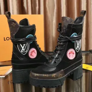 Louis Vuitton Le Cagole Black Monogram Canvas Flamingo Patch Ankle Boots