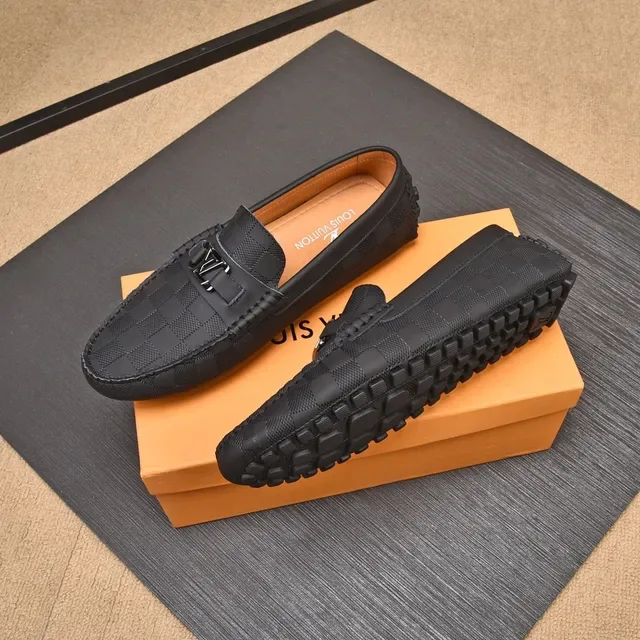 Louis Vuitton Loafer Black Beige Checkered Damier Pattern Metal LV Buckle Strap Loafer 4