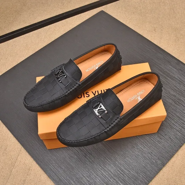 Louis Vuitton Loafer Black Beige Checkered Damier Pattern Metal LV Buckle Strap Loafer 5