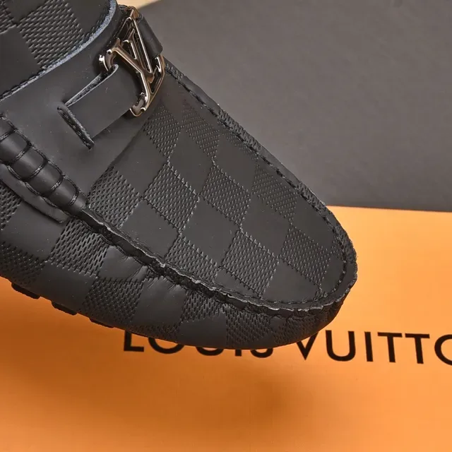 Louis Vuitton Loafer Black Beige Checkered Damier Pattern Metal LV Buckle Strap Loafer 6