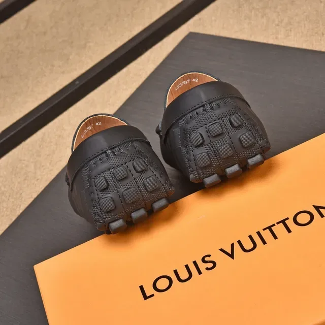 Louis Vuitton Loafer Black Beige Checkered Damier Pattern Metal LV Buckle Strap Loafer 8