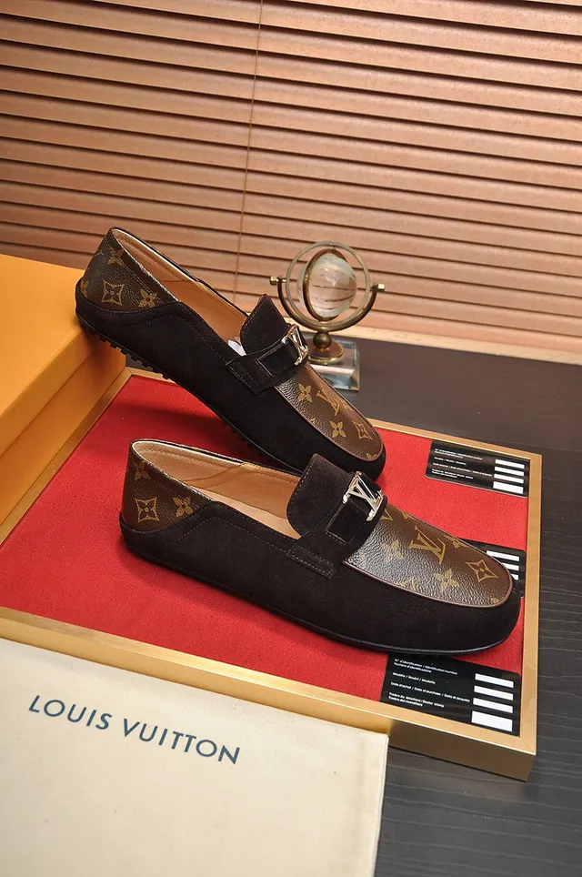 Louis Vuitton Loafer Black Brown Suede Upper Monogram Canvas Toe Cap Loafer 6