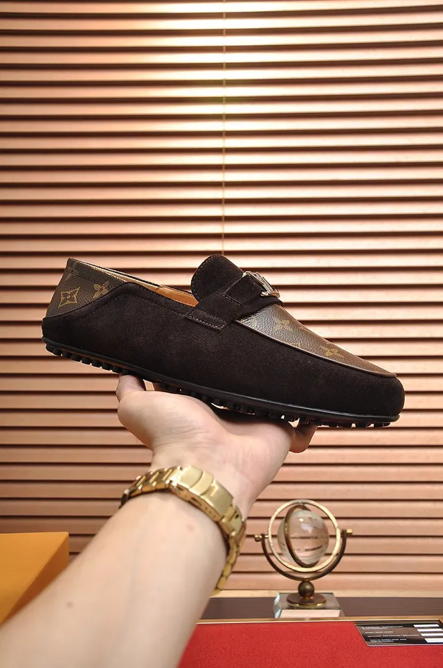Louis Vuitton Loafer Black Brown Suede Upper Monogram Canvas Toe Cap Loafer 7