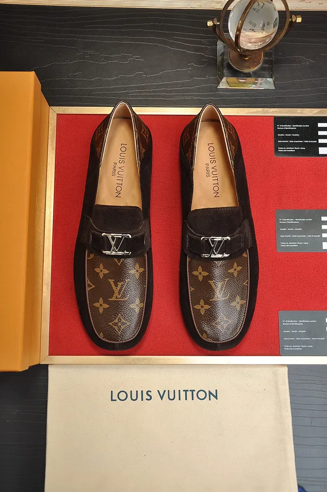 Louis Vuitton Loafer Black Brown Suede Upper Monogram Canvas Toe Cap Loafer 9