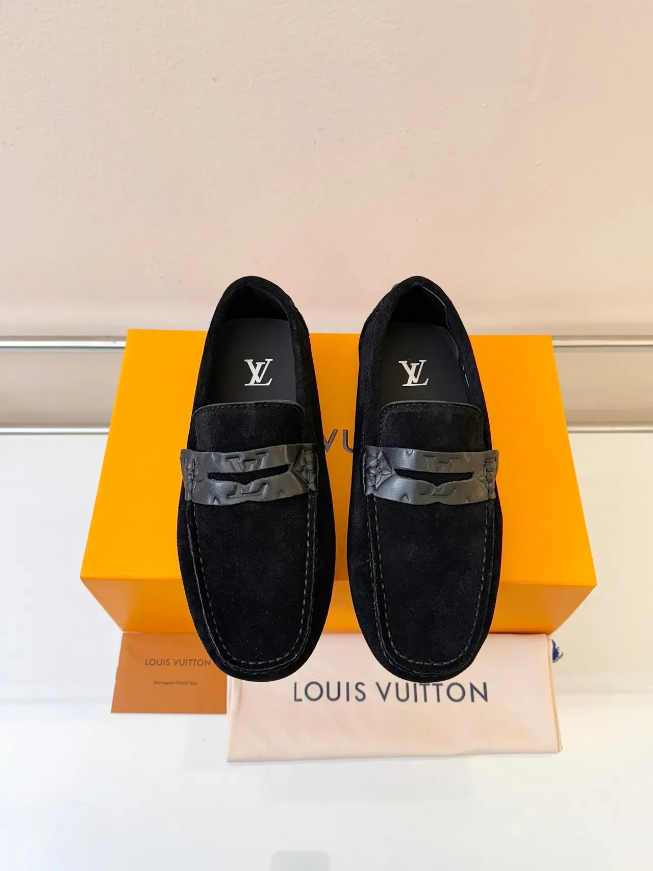 Louis Vuitton Loafer Black Gray Suede Upper Metal LV Buckle Strap Loafer 2