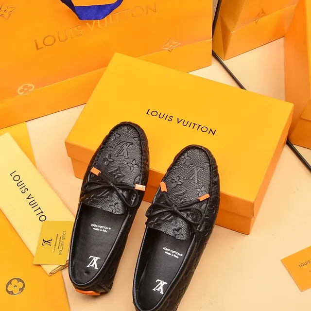 Louis Vuitton Loafer Black Orange Monogram-Embossed Leather Decorative Bow Loafer 4