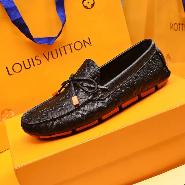 Louis Vuitton Loafer Black Orange Monogram-Embossed Leather Decorative Bow Loafer 5