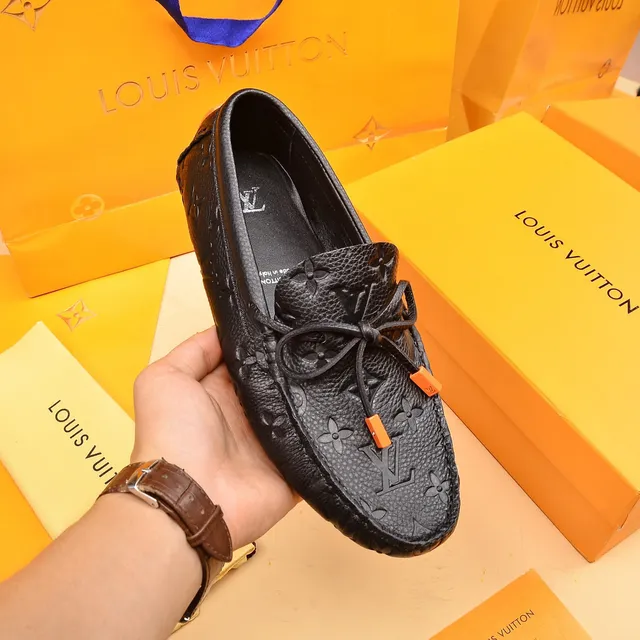 Louis Vuitton Loafer Black Orange Monogram-Embossed Leather Decorative Bow Loafer 6