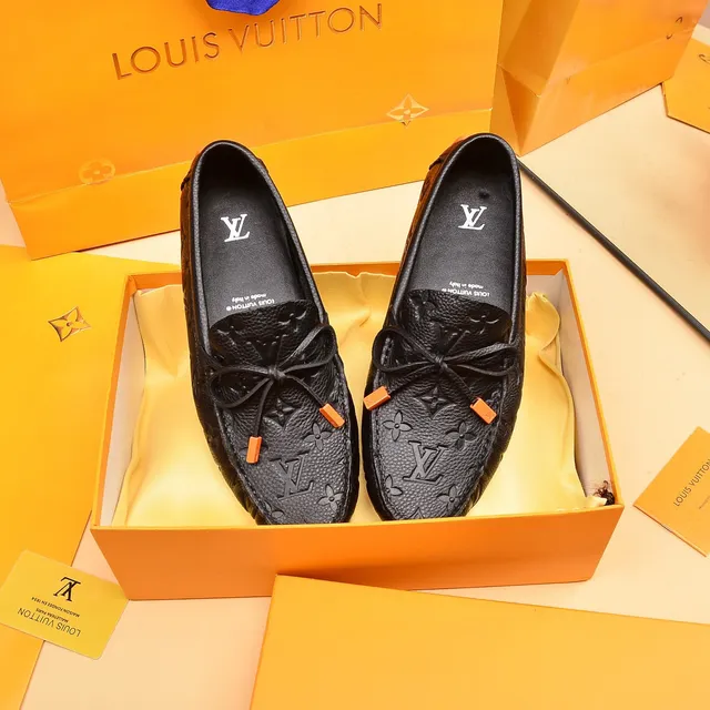 Louis Vuitton Loafer Black Orange Monogram-Embossed Leather Decorative Bow Loafer 8
