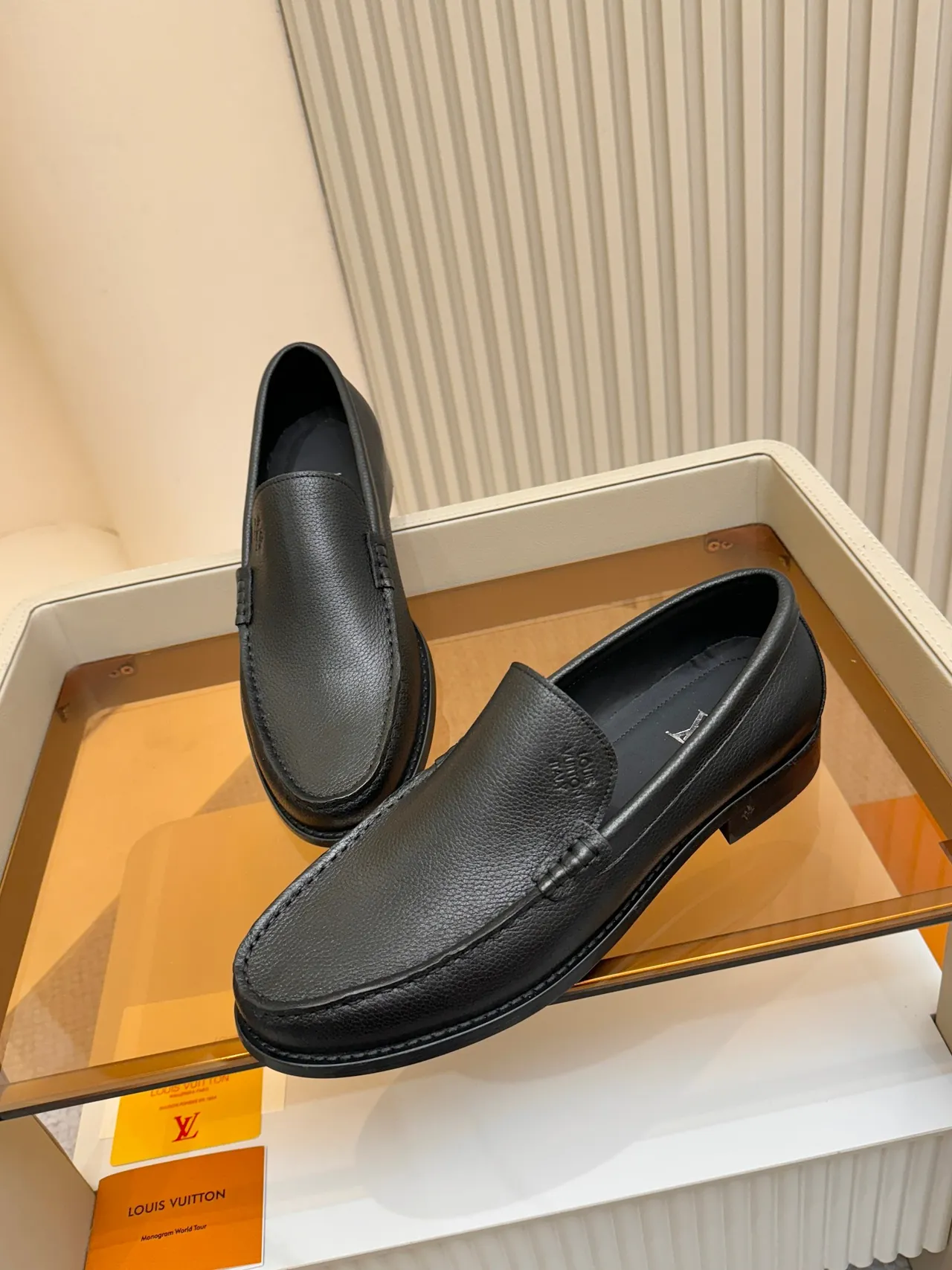 Louis Vuitton Loafer Black Pebbled Leather Braided Strap Loafer 4