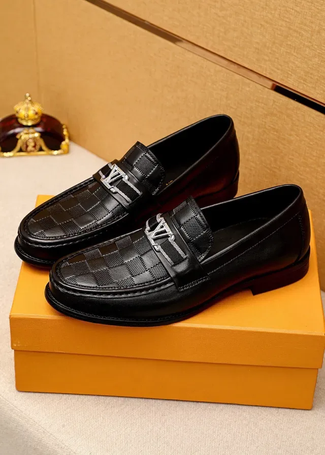 Louis Vuitton Loafer Black Silver Checkered Leather Metal LV Buckle Strap Loafer 2