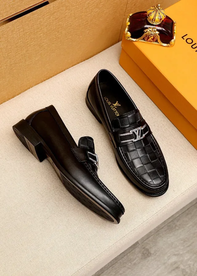 Louis Vuitton Loafer Black Silver Checkered Leather Metal LV Buckle Strap Loafer 3