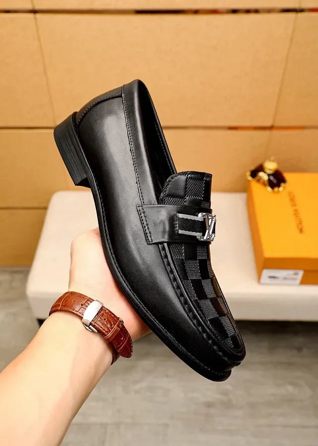 Louis Vuitton Loafer Black Silver Checkered Leather Metal LV Buckle Strap Loafer 5