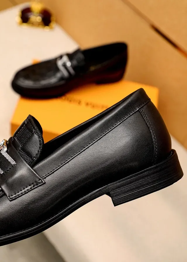 Louis Vuitton Loafer Black Silver Checkered Leather Metal LV Buckle Strap Loafer 6