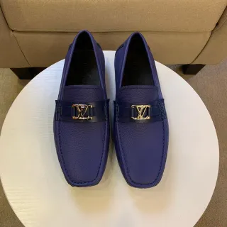 Louis Vuitton loafer azul preto couro granulado alça com fivela LV de metal loafer