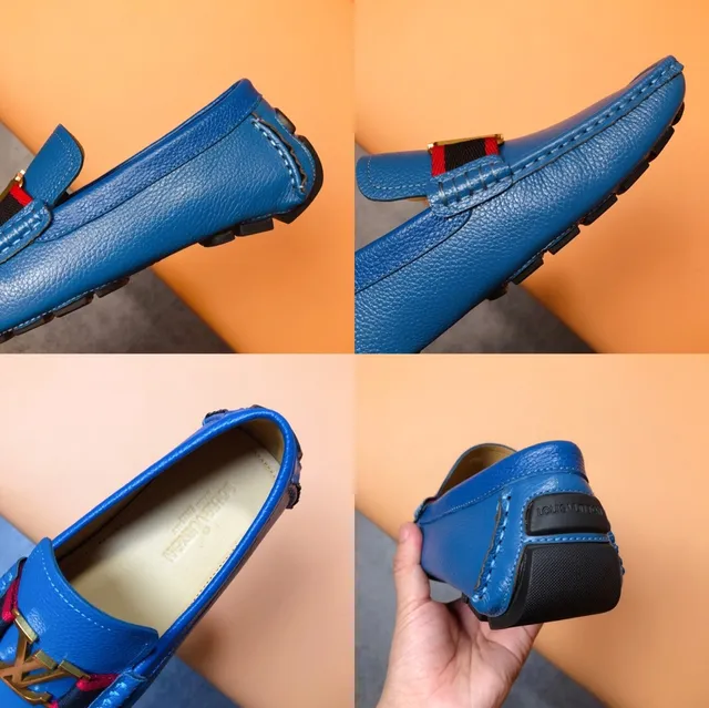 Louis Vuitton Loafer Azul Rojo Cuero Granulado LV Monogram Hebilla Loafer 2