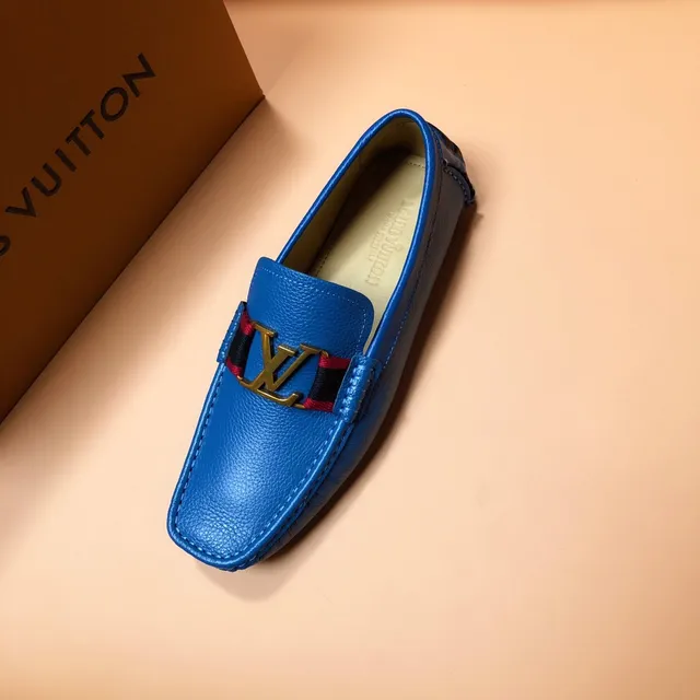 Louis Vuitton Loafer Azul Rojo Cuero Granulado LV Monogram Hebilla Loafer 3