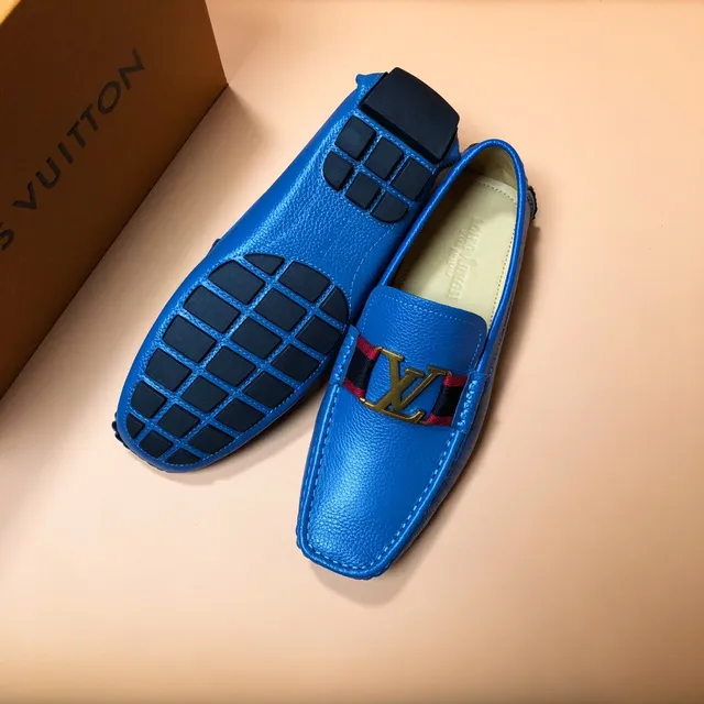 Louis Vuitton Loafer Azul Rojo Cuero Granulado LV Monogram Hebilla Loafer 4