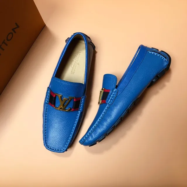 Louis Vuitton Loafer Azul Rojo Cuero Granulado LV Monogram Hebilla Loafer 5
