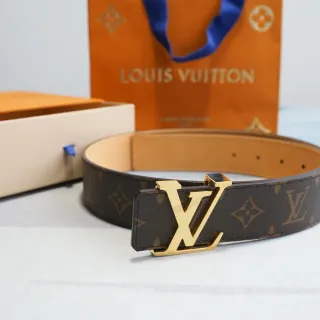 Louis Vuitton LV Belt Brown Monogram Canvas Gold-Tone Buckle Leather Belt