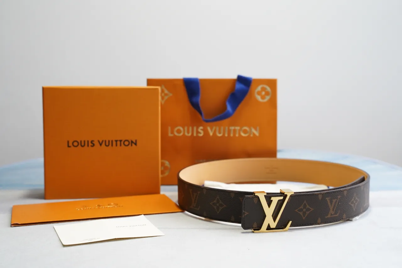 Louis Vuitton LV حزام بني مطبوع قماش ذهبي مشبك جلد حزام 2