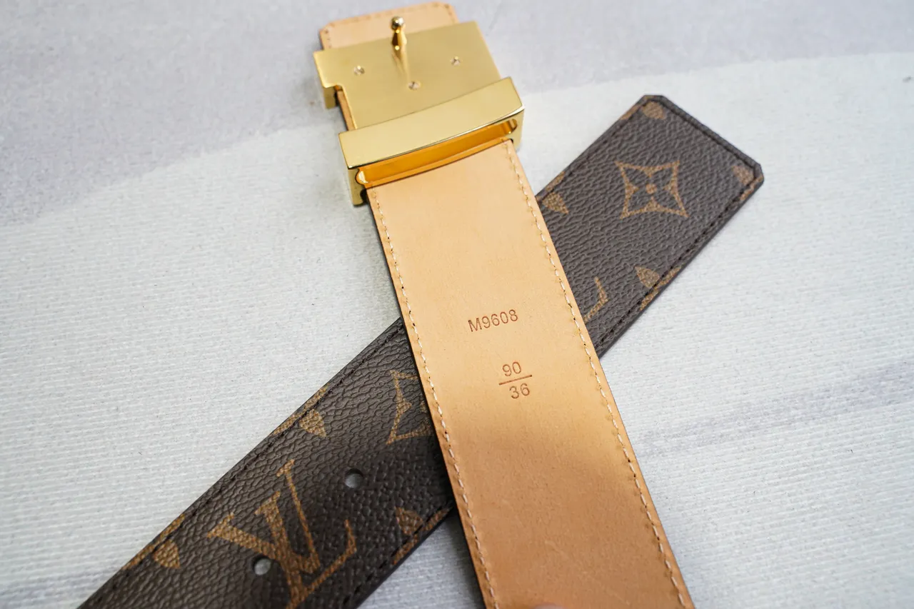 Louis Vuitton LV حزام بني مطبوع قماش ذهبي مشبك جلد حزام 3