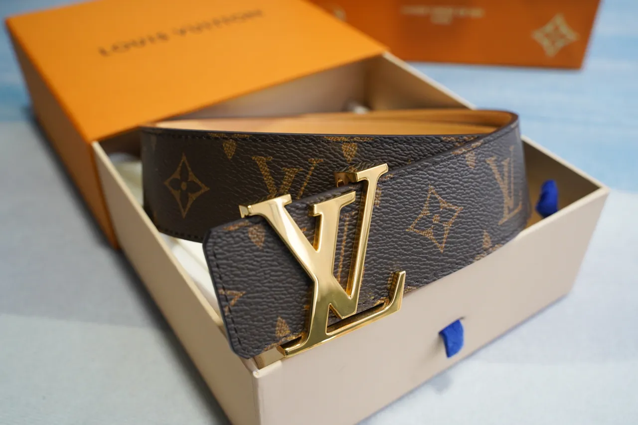 Louis Vuitton LV حزام بني مطبوع قماش ذهبي مشبك جلد حزام 5