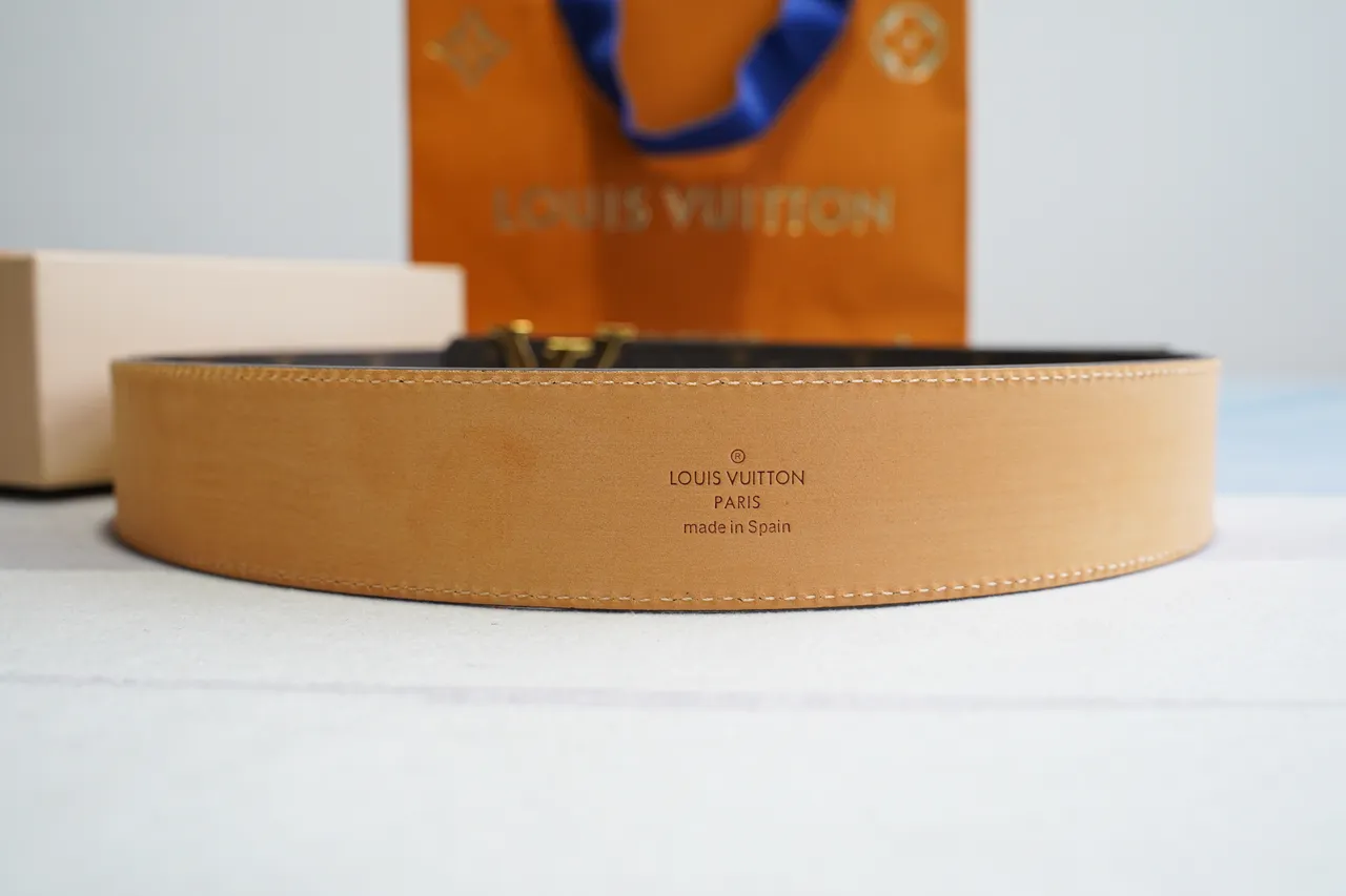 Louis Vuitton LV حزام بني مطبوع قماش ذهبي مشبك جلد حزام 6