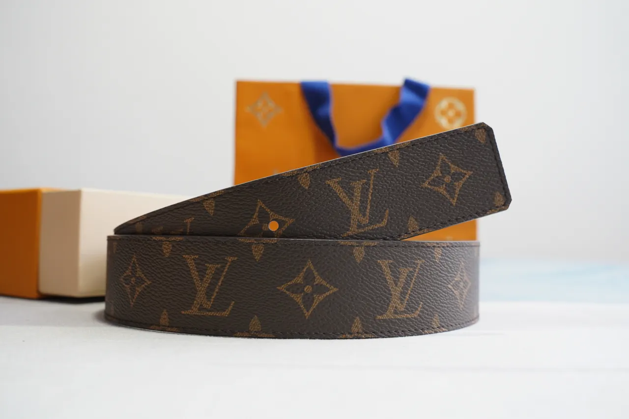 Louis Vuitton LV حزام بني مطبوع قماش ذهبي مشبك جلد حزام 7