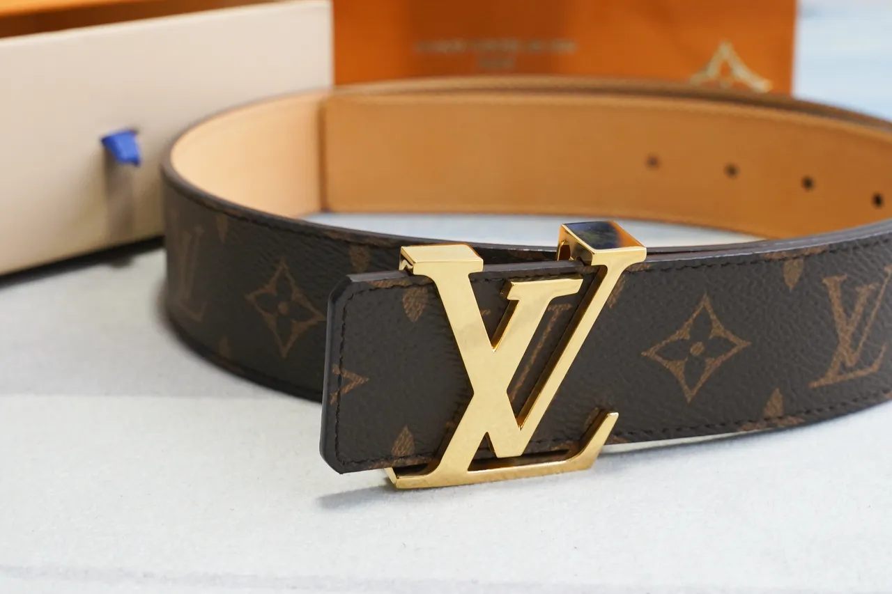 Louis Vuitton LV حزام بني مطبوع قماش ذهبي مشبك جلد حزام 8