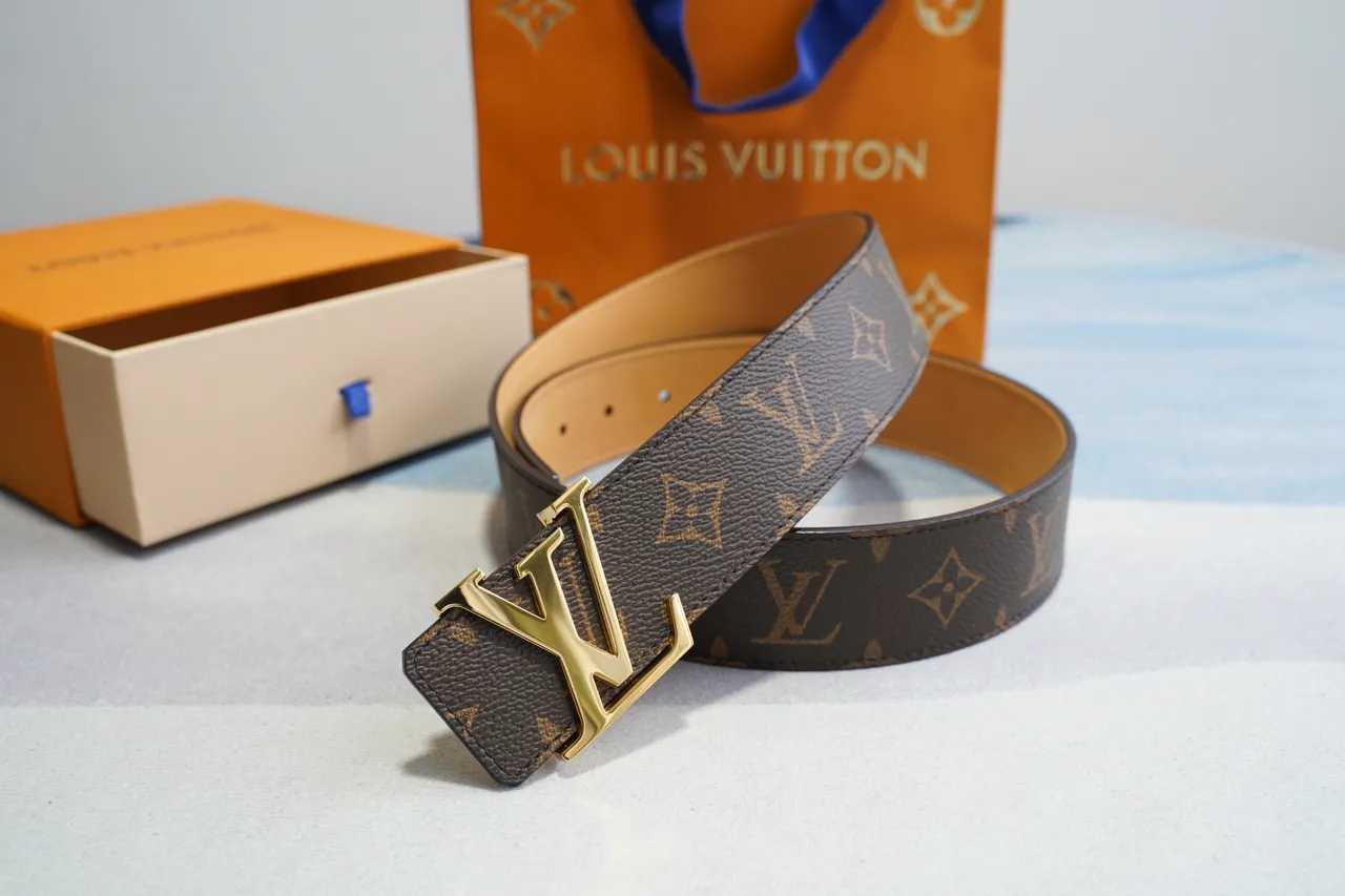 Louis Vuitton LV حزام بني مطبوع قماش ذهبي مشبك جلد حزام 9