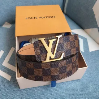 Louis Vuitton LV Belt Damier Check Brown Gold Leather Belt