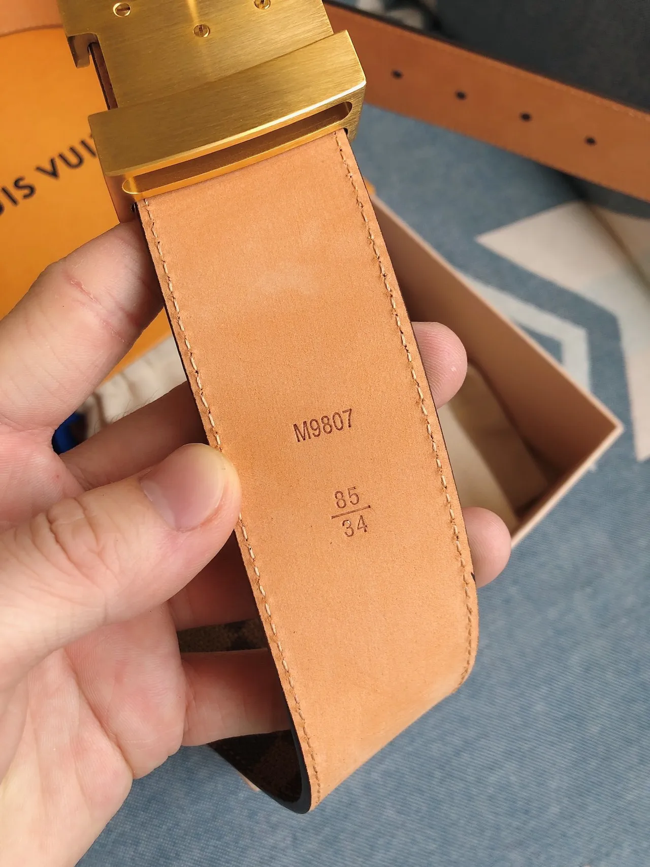 Ceinture Louis Vuitton LV Damier Check Marron Doré Cuir 6