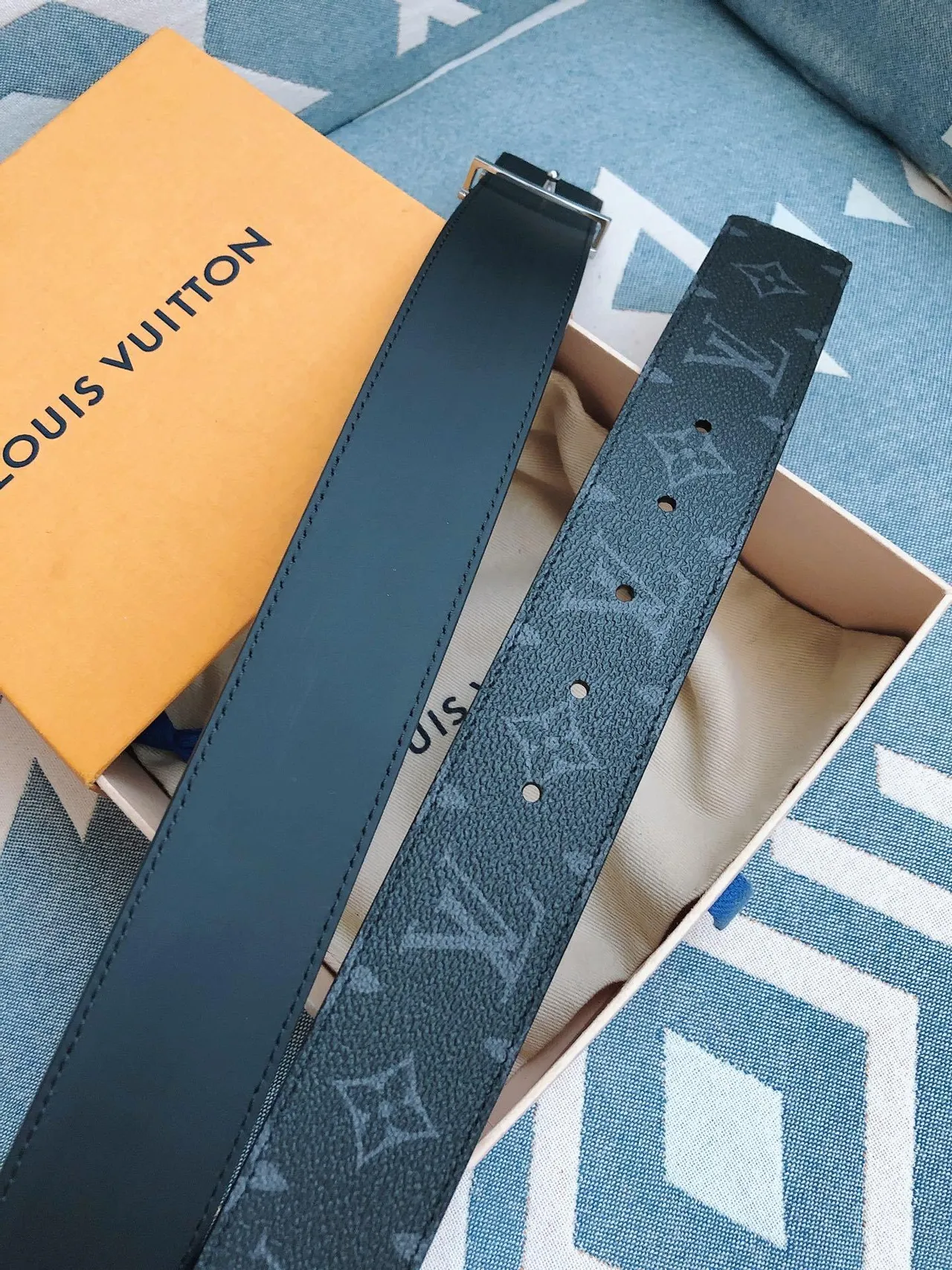 Louis Vuitton LV Belt Monogram Teal Leather Belt 6
