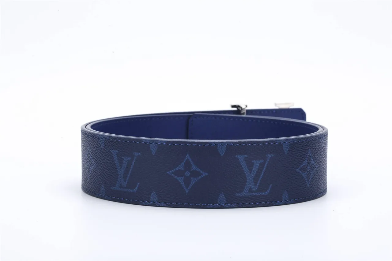 Louis Vuitton LV Belt Navy Blue Monogram-Coated Leather Belt 4