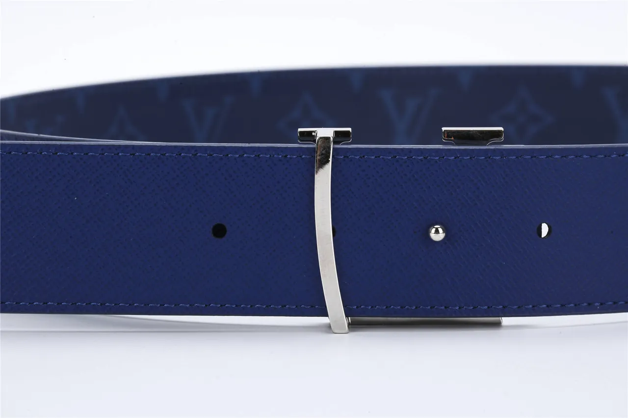Louis Vuitton LV Belt Navy Blue Monogram-Coated Leather Belt 6