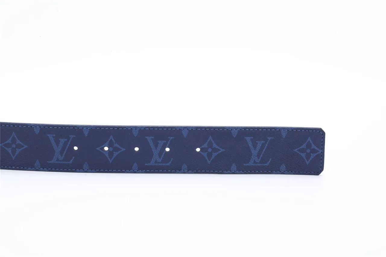 Louis Vuitton LV Belt Navy Blue Monogram-Coated Leather Belt 9