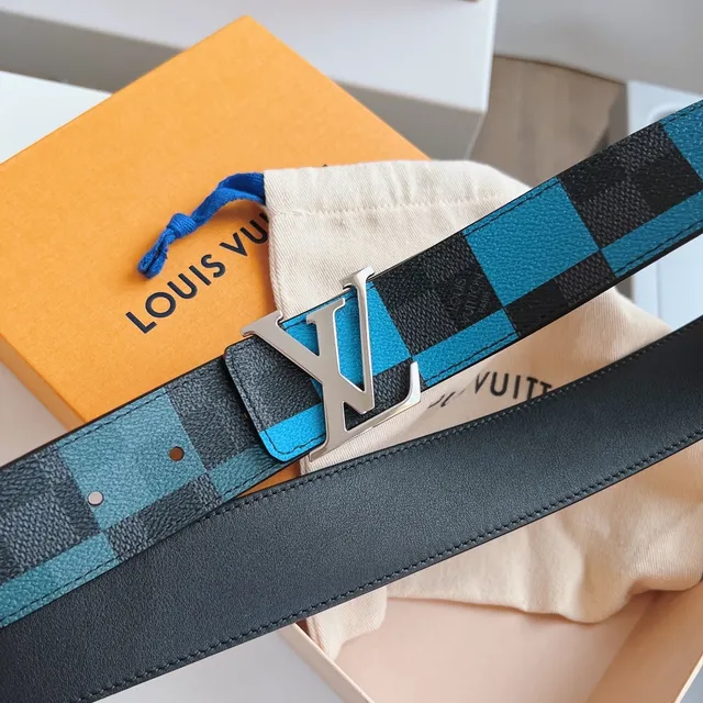 Louis Vuitton LV Belt Twist Buckle Black and Blue Checkerboard Leather Belt 6