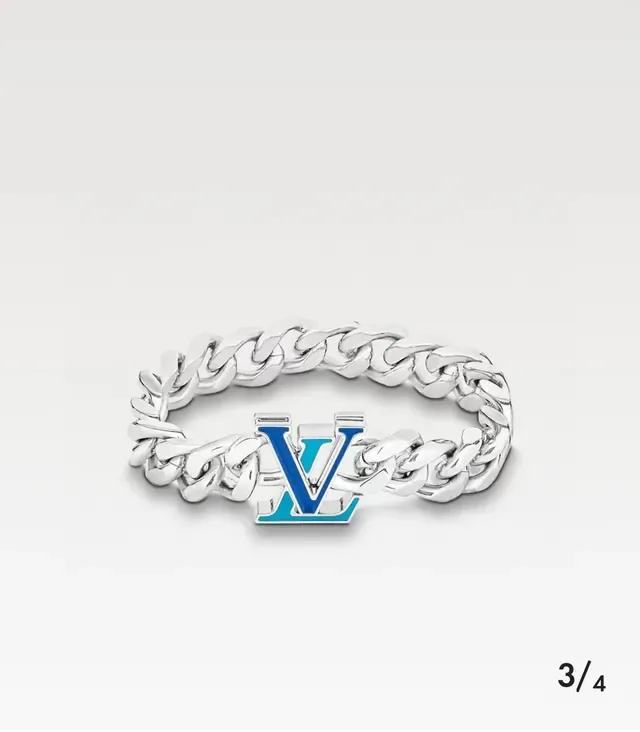 Louis Vuitton LV Chain Bracelet Silver Blue Curb-Link Enamel Logo Bracelet 4