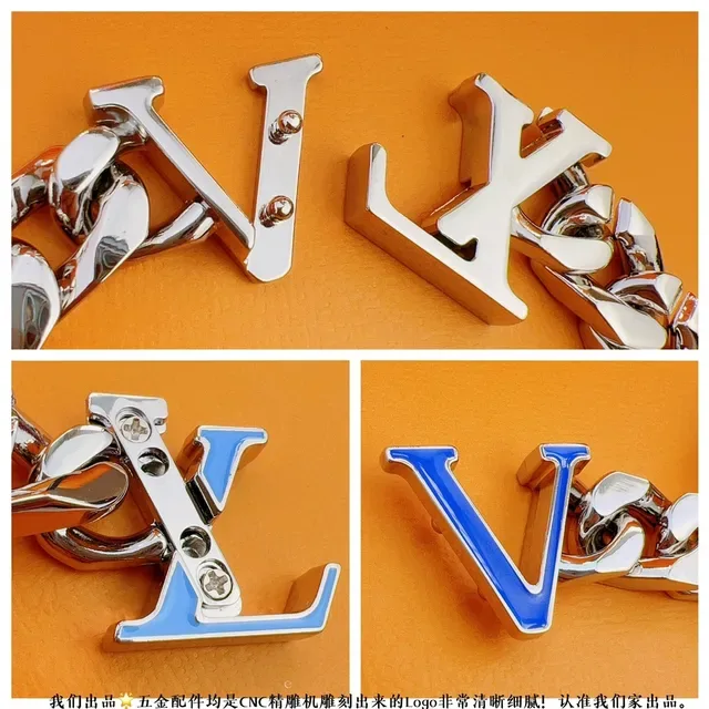 Louis Vuitton LV Chain Bracelet Silver Blue Curb-Link Enamel Logo Bracelet 5