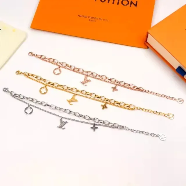 Louis Vuitton LV Chain Gold Silver Monogram Charm Bracelet 2