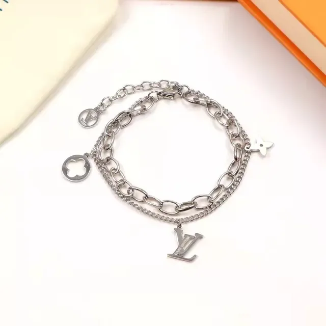 Louis Vuitton LV Chain Gold Silver Monogram Charm Bracelet 3