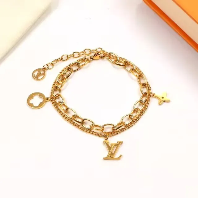 Louis Vuitton LV Chain Gold Silver Monogram Charm Bracelet 4