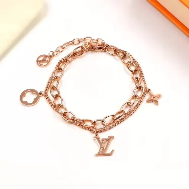 Louis Vuitton LV Chain Gold Silver Monogram Charm Bracelet 5