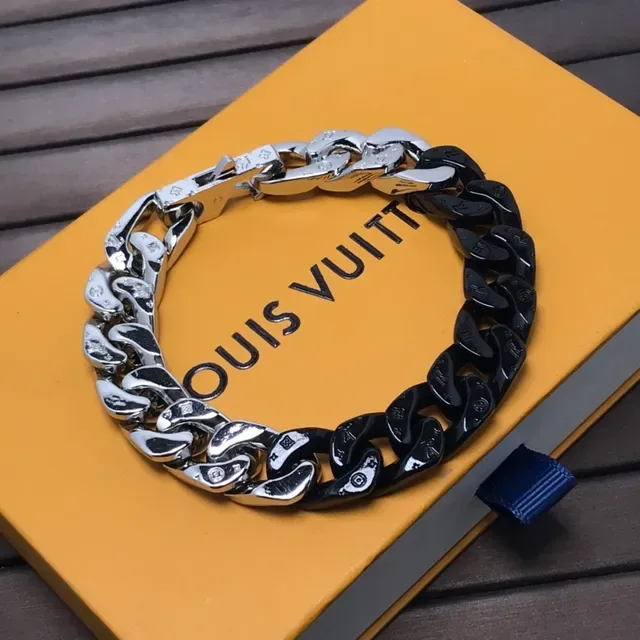 Louis Vuitton LV Chain Links Bracelet Silver and Black Bracelet 4